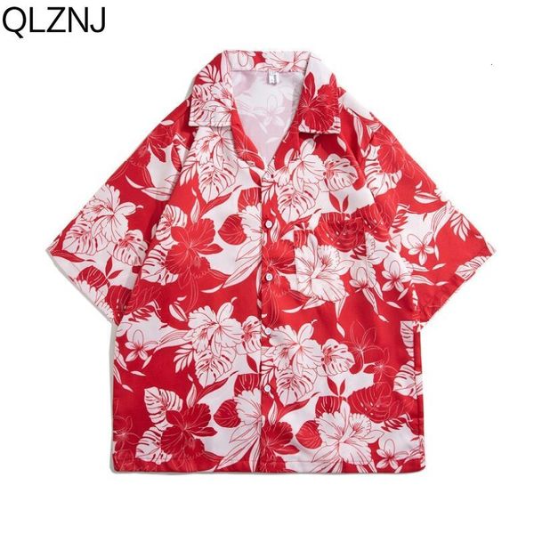 Chemises décontractées pour hommes Vêtements pour hommes Chemise hawaïenne florale Imprimé de fleurs d'été Vintage Manches courtes Street Beach Blouse Top Rouge Unisexe 230721