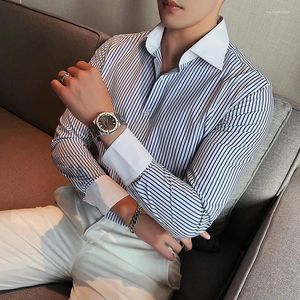 Chemises décontractées pour hommes Vêtements pour hommes Slim Fit Business Formal Wear Social Shirt Robe Tuxedo Stripe Solid Long Sleeve Plus taille 4xl-M