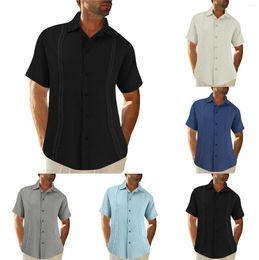 Casual shirts voor heren heren katoenlijn afslaan caollar knop zomer stevige kleur dagelijkse blouse strandstijl plus size blusa drop