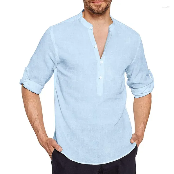 Camisas casuales para hombres Hombres Lino de algodón Blusas generales Manga larga Top suelto para hombre Camisa social formal Negocio blanco Ropa de hombre elegante