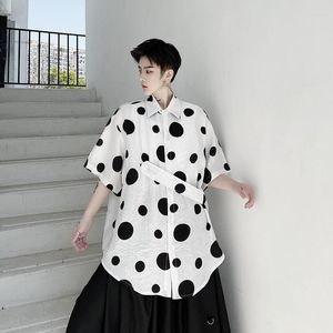 Chemises décontractées pour hommes Hommes Coton Lin Manches courtes Chemise à pois Mâle Japon Karajuku Corée Streetwear Lâche Noir Blanc