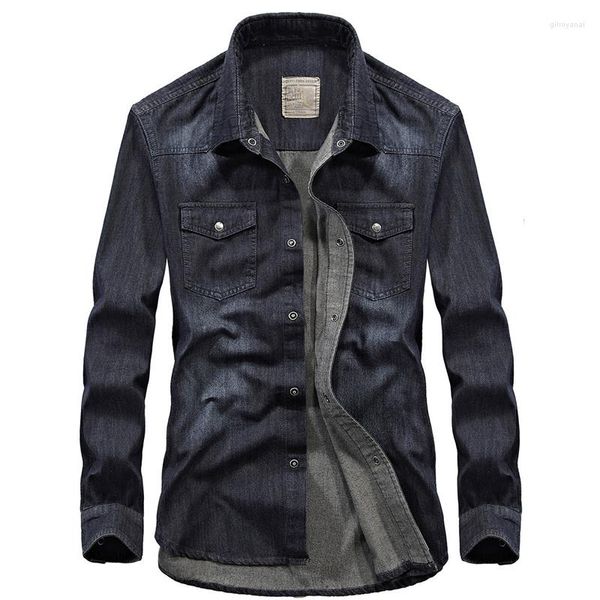 Hommes chemises décontractées hommes Denim marque à manches longues chemise hommes mode couleur unie coupe ajustée robe Camisa Masculina haut streetwear