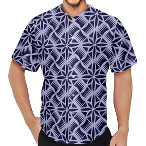 Chemises décontractées pour hommes Hommes Designer Chemise 2024 Vêtements tribaux polynésiens Samoa Jersey Purple Fiji Masi Tapa Imprimer Manches courtes Adulte