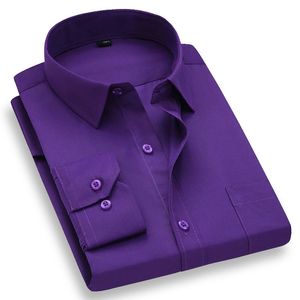 Chemises décontractées pour hommes Hommes robe chemises mode sergé solide affaires formelle à manches longues blanc bleu violet noir élégant mâle social décontracté chemise 230314