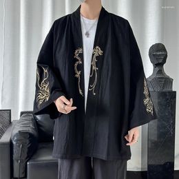 Men's Casual Shirts Men Embroidery Loose Japanese Streetwear Vintage Short Sleeve Kimono Cardigan Plus Size Outerwear Blouse