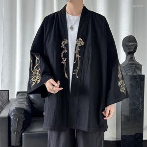 Chemises décontractées pour hommes broderie masculine streetwear japonais lâche vintage à manches courtes kimono cardigan plus chemisier de vêtements d'extérieur taille