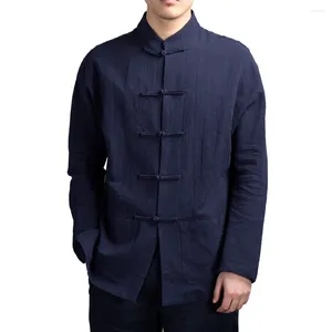 Chemises décontractées pour hommes Hommes Mode Style chinois Traditionnel Tai Chi Coton Lin Tang Costume Uniforme Chemise Mâle Blouses Vêtements