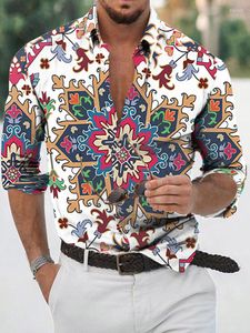 Casual shirts voor heren Men Modehemd groot met Azteek Etnische bloemprint Vintage kleding met lange mouwen Lange mouwen Cardigan Top