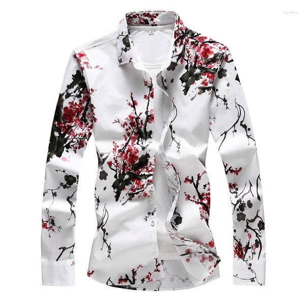 Chemises décontractées pour hommes Hommes Mode Printemps Chemise à imprimé floral pour manches longues Fleur Mâle Vêtements Slim Tops