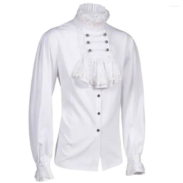 Chemises décontractées pour hommes Men Halloween Costume Cosplay Renaissance victorien Tops Chemise Homme Mens Pirate Medieval Ruffle Steampunk Gothic