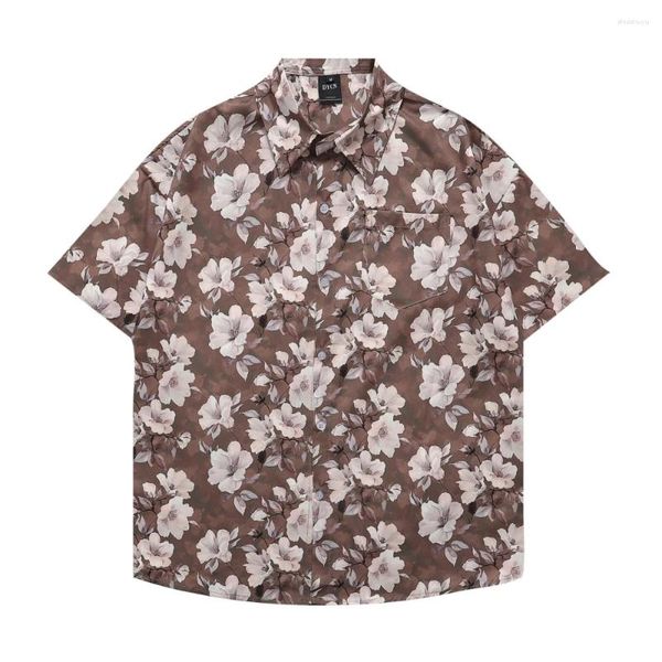 Chemises décontractées pour hommes chemises hawaïennes Hip Hop Streetwear Flower Plant Imprimé Brown Beach Short Sleeve Femmes Y2k Aloha Tops Thin Unisexe