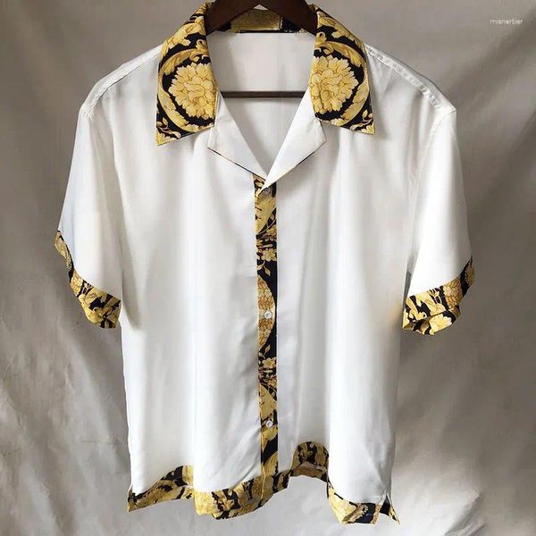 Chemises décontractées pour hommes hommes Hawaiian Streetwear Gold Baroque Pattern Print Beach Shirt 2023 Summer Hip Hop Tropical Holiday Tops