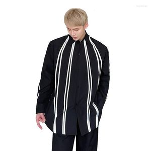 Casual shirts voor heren Men Koreaanse ontwerper Zwart Witte Stripe Splice Losse streetwear met lange mouwen oversized jurk Blouses