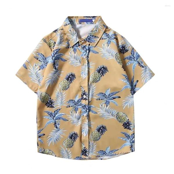 Camisas casuales para hombres de la solapa para hombres camisa tropical con estampado colorido tela seca rápida para la playa de vacaciones en forma suelta