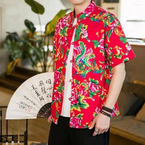 Chemises décontractées pour hommes chemises d'été légères style chinois vintage avec bouton de col de support de motif de fleurs nord-est