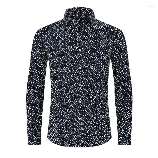 Chemises décontractées pour hommes Hommes à manches longues Coupe régulière Imprimé Floral Hawaïen Luxe pour homme Turn Down Black Print Tops