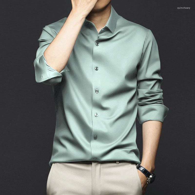 Chemises décontractées pour hommes Hommes à manches longues Coupe régulière Chemise courte 6XL Luxueux Soie de glace Solide Couleur Business Version coréenne sans fer