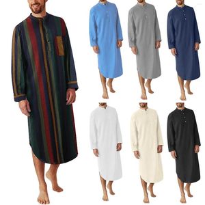 Camisas casuales para hombres hombres musulmanes árabe vestido largo otoño primavera medio botón a rayas camisa masculina vestido abaya jubba thobe camisas