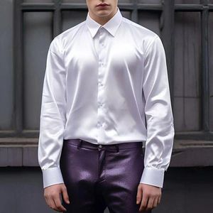 Chemises décontractées pour hommes Bureau masculin Portez une chemise d'affaires formelle en satin silky lisse avec collier à manches longues pour une fête de club ou