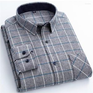 Chemises décontractées pour hommes Hommes Plaid manches longues doux chaud affaires poncé tissu flanelle loisirs mâle chemise à carreaux poche haut