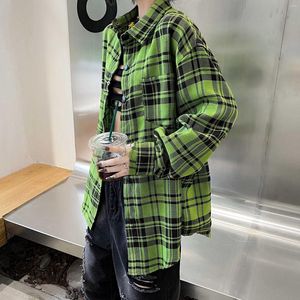 Hommes chemises décontractées hommes Plaid surdimensionné coton boutonné chemise Hip Hop à manches longues hauts Harajuku vêtements coréen Ulzzang Couples