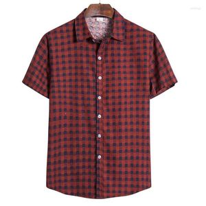 Chemises décontractées pour hommes Camisas à plaid masculins Social 2023 Automne Fashion Short -Sleeved Male Button Down Down