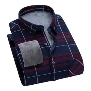 Chemises décontractées pour hommes Hommes Chemise à carreaux à la mode Imprimer Business Slim Fit Manches longues Simple Boutonnage épais Doublure en polaire pour l'automne