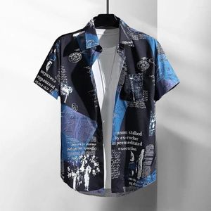 Chemises décontractées pour hommes Men de la chemise imprimée Men Style tropical avec lettre imprimé de glace Tissu de soie pour un confort vif respirant à sec en vacances