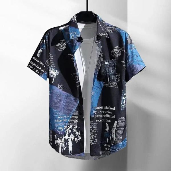 Camisas casuales para hombres camisa impresa para hombres estilo tropical con letra estampado de tela de seda de hielo para una comodidad transpirable seca rápida en vacaciones