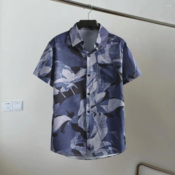 Camisas casuales para hombres Camisa de ajuste relajado estampado floral de estilo tropical con mangas cortas de cuello de giro de un solo pecho para el verano