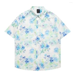 Casual shirts voor mannen Retro Hawaiiaans strand Harajuku Blue and White Flowers Print Shirt Streetwear Hip Hop Summer Unisex Aloha Button Top