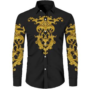 Camisas casuales para hombres Hombres Retro Lujo Patrón de cadena dorada Blusas con botones de manga corta / larga Tallas grandes Camisa Tops de gama alta Ropa para hombres 230227