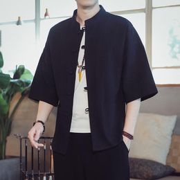 Casual shirts heren heren 2022 mannen Chinese stijl Hanfu shirt heren Tops Tang Suit linnen vast traditionele mannelijke katoen kimono m-5xl