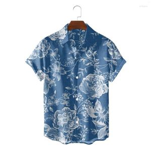 Chemises décontractées pour hommes hommes 2023 fleur colorée impression 3d chemise hawaïenne lâche été à manches courtes hommes haut tendance 5xl