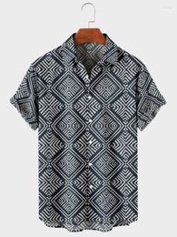 Chemises décontractées pour hommes Hommes 2023 Motif à rayures simples 24 Impression numérique Lâche Grand bouton Cardigan à manches courtes Chemise
