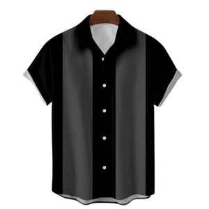 Chemises décontractées pour hommes Hauts des années 50 pour l'été Chemises à rayures verticales rétro boutonnées à manches courtes Chemisier Vintage Style cubain Chemise de bowling W0328