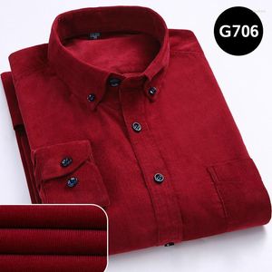 Hommes Chemises Décontractées Hommes Automne Rouge En Peluche Garçons À Manches Longues Homme Bordeaux Épais Social Chemise En Velours Côtelé Hommes Thermique Chaud Plus La Taille Tops