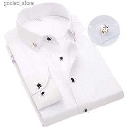 Camisas casuales para hombres Camisa con botones para hombres Manga larga Casual Camisas de vestir de negocios formales Sin bolsillo Color sólido Azul Blanco Tops Coreano Slim Fit Q231106