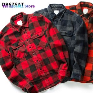 Chemises décontractées pour hommes Chemises décontractées pour hommes 2023 Coton Heavyweight Rétro Vintage Printemps Automne Hiver Long Seve Buffalo Plaid Flanelle Chemise Veste pour Hommes 021323H