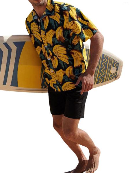 Chemises décontractées pour hommes Hommes S classique imprimé hawaïen à manches courtes chemise Aloha boutonnée pour les vacances à la plage et la fête Luau