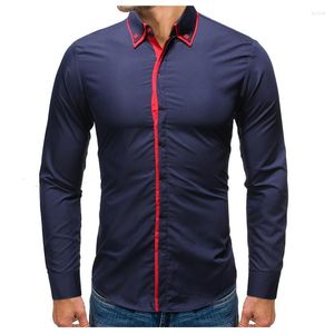 Chemises décontractées pour hommes Robe pour hommes Hommes Printemps Couleur Top Chemise Assortie Col Turndown Manches Longues Bouton Vêtements Formels