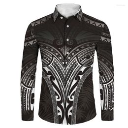 Casual shirts voor heren heren drop samoa polynesische tribale tatoeages print mannen met lange mouwen shirt herfst mode streetwear feest zwart voor 2022