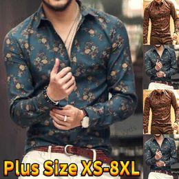 Casual overhemden voor heren Alledaags casual overhemd met knopen, vintage bloemenprint Lange mouwen Klassiek design overhemd Modieus slim fit overhemd XS-8XL T240124