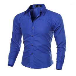 Camisas casuais masculinas moda lazer negócios verificação escura impressão manga longa magro trabalho camisa de casamento tamanho asiático xxxxx286i