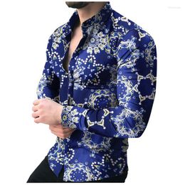 Casual shirts voor heren heren Feitong Men Shirt Katoen geometrische bloemenprint Lange mouwknop Turn-down kraag 2022 Streetwear Camisa