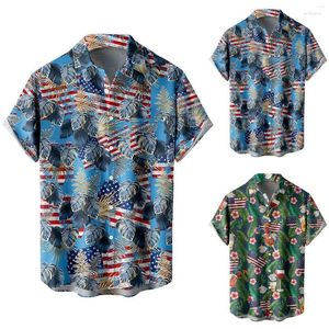 Chemises décontractées pour hommes imprimé feuille florale hommes Chemise hawaïenne à manches courtes col à revers Vintage bouton été chemisiers masculins Chemise