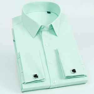 Chemises décontractées pour hommes Robe à manchettes françaises pour hommes Chemise de smoking à manches longues et coupe cintrée avec boutons de manchette Poly / Coton Encolure à double bouton 230331