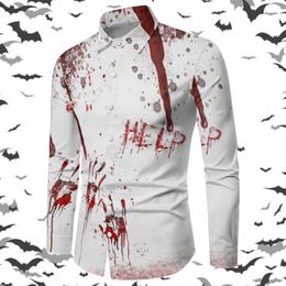 Casual overhemden voor heren Heren Halloween met lange mouwen, bloedhandafdruk, bedrukt overhemd, gepersonaliseerde, op maat gemaakte, griezelige, gehavende reverstuniek 231017