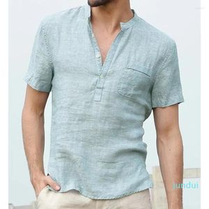 Chemises décontractées pour hommes Chemise de loisirs pour hommes Haut à manches courtes Bouton de couleur unie Homme élégant