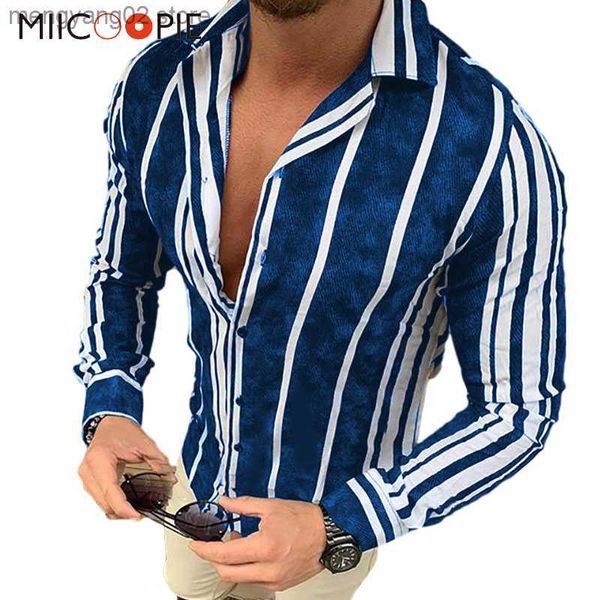 Chemises décontractées pour hommes Chemise à manches longues à rayures bleues et blanches pour hommes